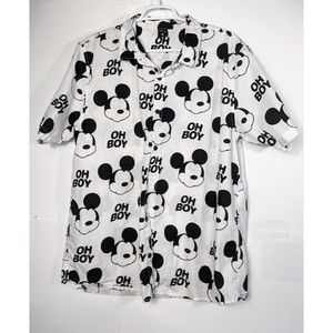 Disney Black and White Mickey Mouse Casual Button Down Shirt